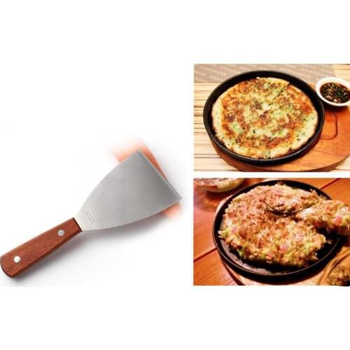 Stainless Steel Steak Shovel Pancake Flipping Spatula Grill Scraper Spatula Wooden Handle Cooking Tuner Wide Pizza Shovel