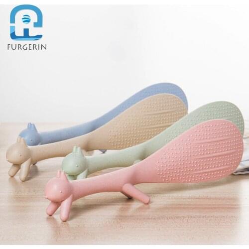 FURGERIN Non Stick Rice Scoop cute standing rice spoon Kitchen Spoon for Non Sticky Degradable Wheat Stalk Plastic Spoons