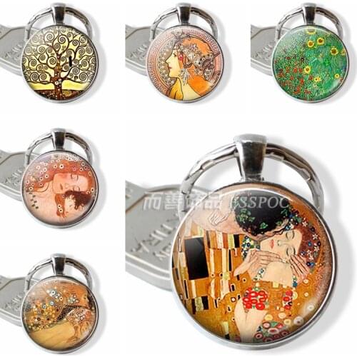 Fashion Accessories Gustav Klimt The Kiss Keychain Pendant Famous Art Picture Glass Cabochon Dome Jewelry Key Chain Rings Gift