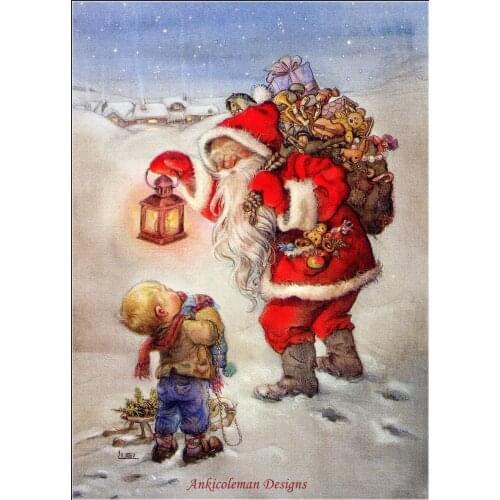 Embroidery Counted Cross Stitch Kits Needlework - Crafts 14 ct DMC Color DIY Arts Handmade Decor - Santa and Boy