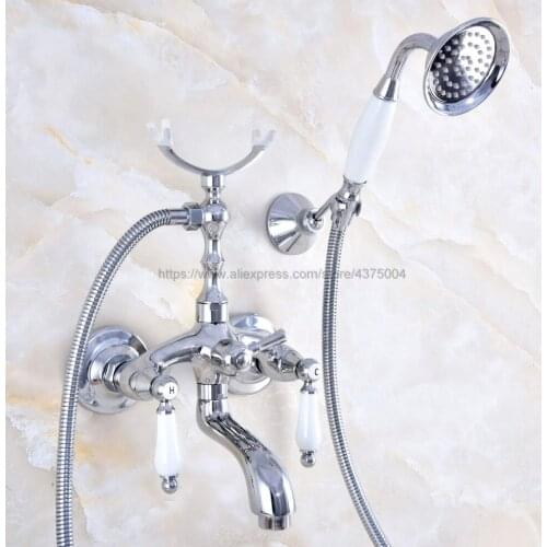 Wall Mounted Polished Chrome Clawfoot Bathtub Faucet telephone style Bath Shower Water Mixer tap with Handshower Nna756