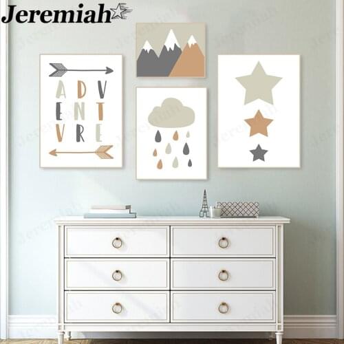 Nordic Cartoon Canvas Painting Stars Abstract Mountains Poster Picture Print Nursery Wall Art Present Childrens Room Home Decor