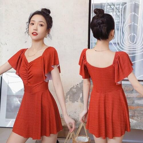 2021 New Korean Sexy Women Swimwear One Piece Swimsuit Female High Cut Monokini Bather Rings Bathing Suit Swim Swimskirt