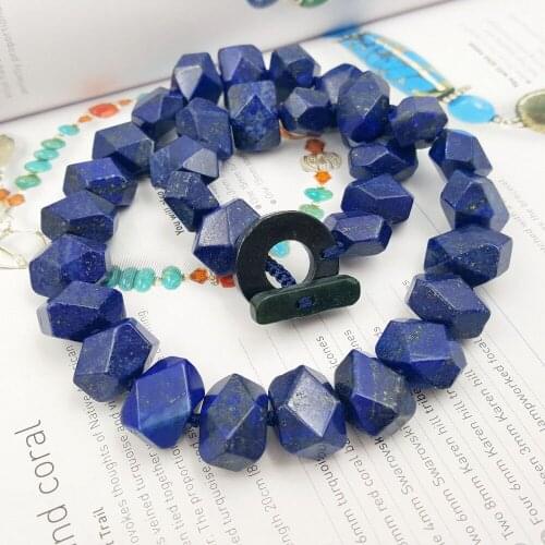 New Natural Lapiss Lazulis Faceted Hand Cut Beads 12x16mm Toggle Clasp Necklace 20
