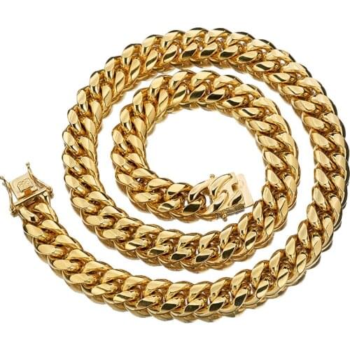 New Arrive 14mm Stainless Steel Gold Jewelry Miami Cuban Chain Link Mens Womens Necklace Or Bracelet Bangle 7-40" Dragon Buckle