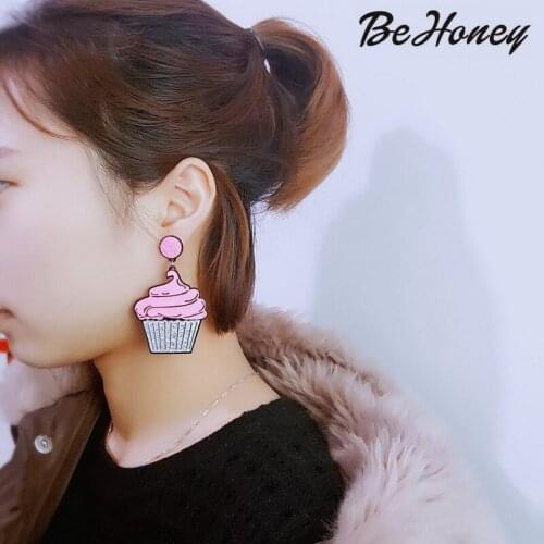 New design acrylic cute The cup cake drop earrings for women girl party jewelry personality cupcake earrings accessories