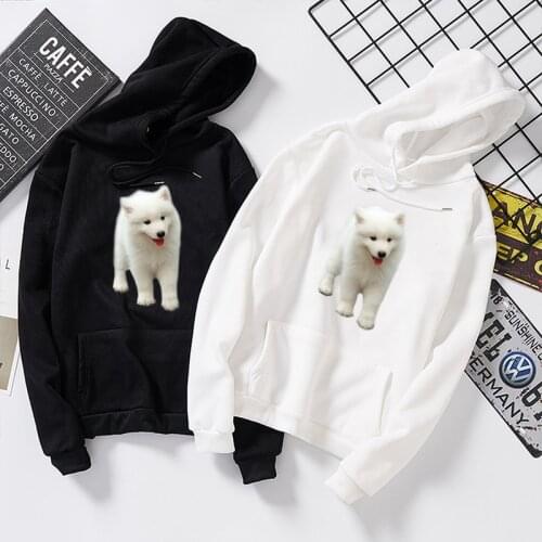 New Fashion Samoyed Dogs Kawaii Hoodies Long Sleeve Sweatshirt Printed Pockets Hoodies Women Men Sexy Street Wear Pullovers Tops