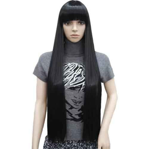 StrongBeauty Womens Wigs Neat Bang Black Long Straight Bob Natural Synthetic Full Wig 6 Color