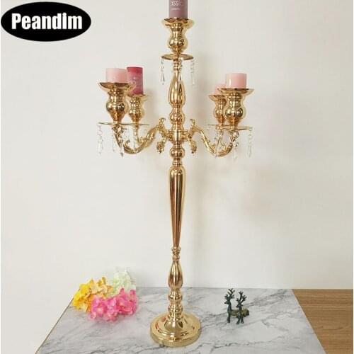 PEANDIM 98cm Gold Candelabra Wedding Candlestick Flower Rack Table Anniversary Centerpieces Candle Holder For Home Decoration