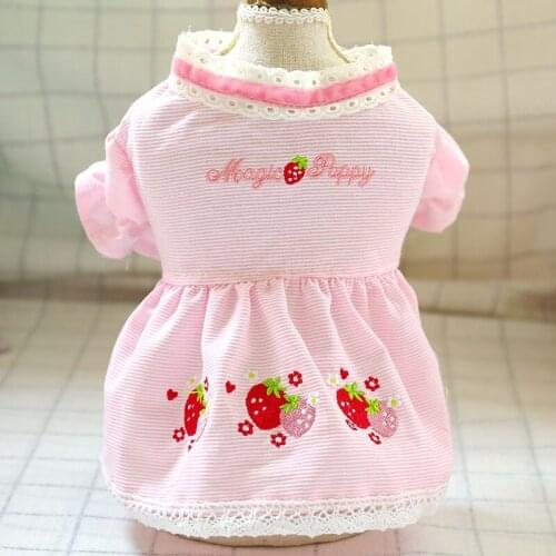 Fashion Girl Dog Strawberry Dresses Spring Summer New Pet Dog Cat Striped Princess Dress Dog Clothes for Small Dogs Skirt