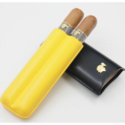Portable Leather Cigar Case Humidor 2 Tubes Holder Mini Humidor Box Travel Cigars Accessories With Gift Box