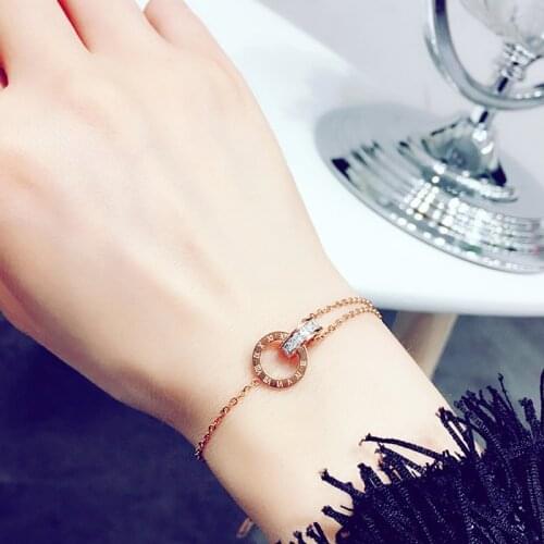 Luxury Famous Brand Jewelry Rose Gold Stainless Steel Roman numerals Bracelets & Bangles Female Charm Bracelet For Women