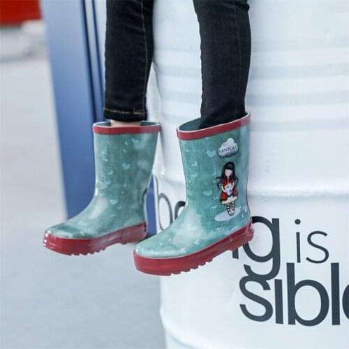 New Girls High Boots Children Rubber Rain Boots Princess Comfortable Flat Non-Slip Shoes Baby Student Kids 041