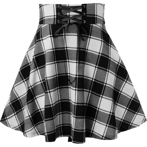 Sexy Black Skirt Women Fashion Sexy Pleated Casual Printing Skirts Womens 2021 Splicing Frenulum Plaid Mini Skirt Мини Юбки