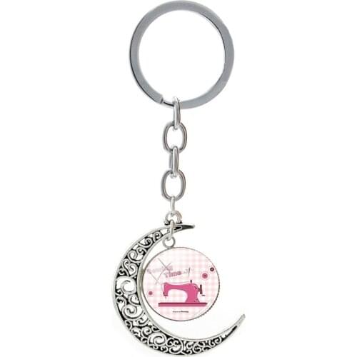 Sewing Machine Simple Illustration Moon Keyrings For Tailor Vintage Things Key Holder Moms Day Best Gifts Diy Tool Jewelry