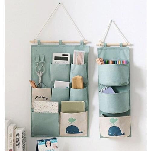 Nordic Cotton And Linen Storage Hanging Bag Three-Dimensional Seven-Port Sundries Storage Bag Home Office Storage Room Organizer