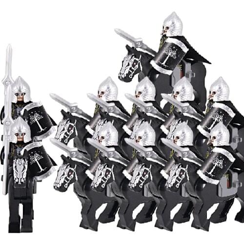 The Soldier With War Horse Army Figures lotr Armor Guard Warrior Archer Medieval Knights Building Blocks Bricks toys gifts
