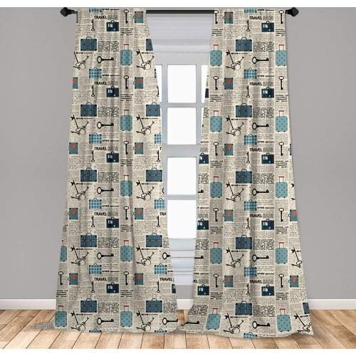 Old Newspaper Curtain Retro Styled Travel Vacation Theme Vintage Suitcases Keys Dot Text Window Curtain Living Room Bedroom
