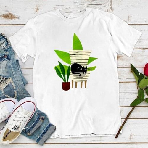 2021 Cotton White Tops Cute Print Casual Short Sleeve Round Neck Pullover Women T-shirt All-Match Novel Female T-shirts