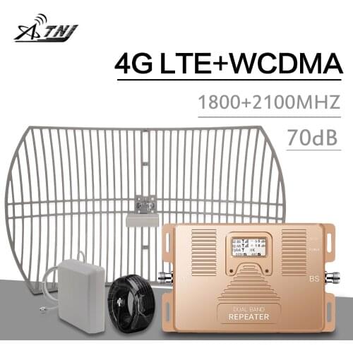 Smart 4G Dual Band Signal Repeater GSM LTE 1800 WCDMA 2100 MHz Cellular Signal Booster 70dB LCD Display 2G 3G 4G LTE Amplifier