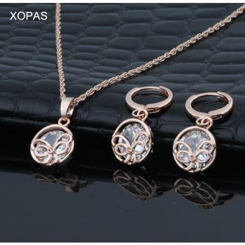 XOPAS New Arrival Romantic Hollow Heart Promotion Women Fashion Jewelry Set CZ Necklace & Earrings Jewelry Sets