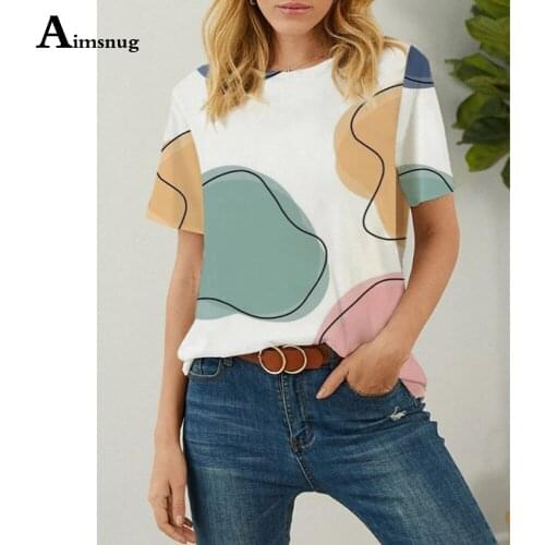 Plus Size Ladies Elegant Leisure Casual T-shirt New Patchwork Print Tops Loose Women Clothing 2021 Summer Tees shirt Femme 3xl