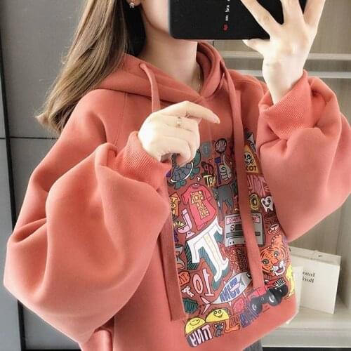 Womens spring and Autumn New Korean fashion loose winter Plush coat Hoodie