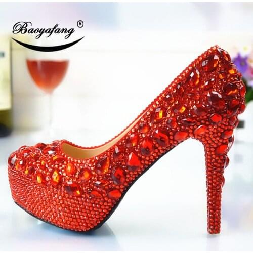 2019 Womens wedding shoes Size drill red Crystal Shoe woman Ladies Party dress shoes Bride bridesmaids wedding shoes