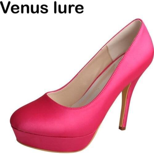 Custom Handmade Prom Womens Platform Shoes Fuchsia Satin Wedding Prom Pumps