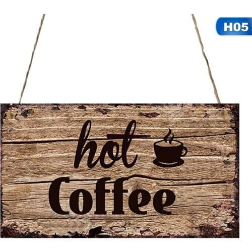 1-5 Board Plaques Gift Coffee Home Cafe Bar Door Decoration Room Decor 5 Styles Coffee Signs Wooden Hanging Type