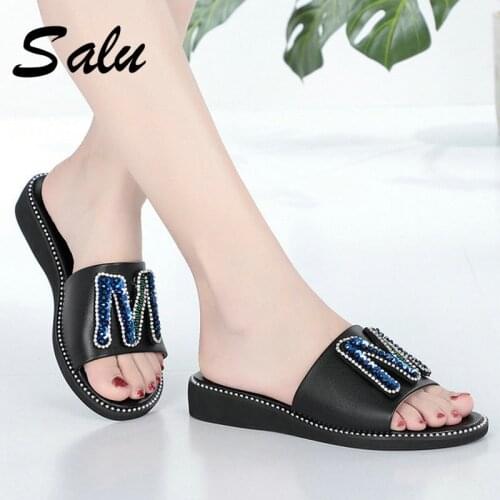 2021 New OpenToe Flats Slipper Brand Design Genuine Leather Summer Ladies Beach Shoes Outside Lazy Sandals Size 40