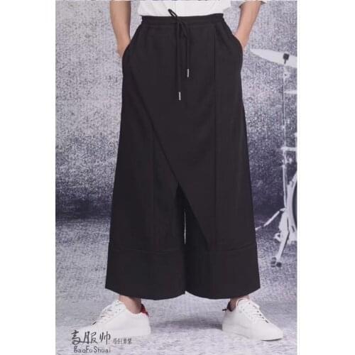 27-44 Summer Mens Fashion Loose Ankle Length Trousers Patchwork Wide Leg Pants Plus Size Casual Harem Pants Singer Costumes