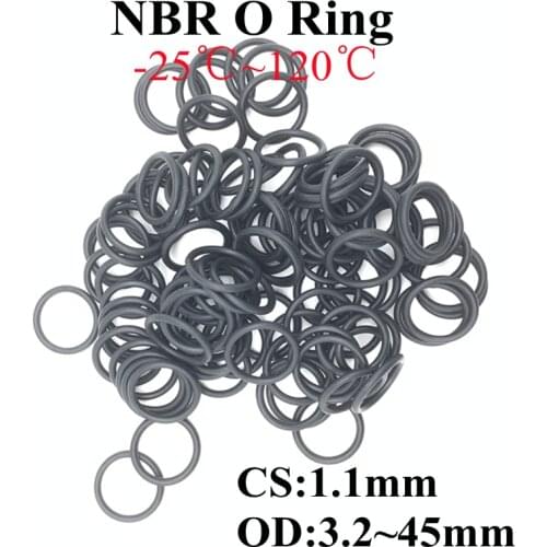50pcs Black O Ring Gasket CS 1.1mm OD 3.2 ~ 45mm NBR Automobile Nitrile Rubber Round O Type Corrosion Oil Resistant Seal Washer