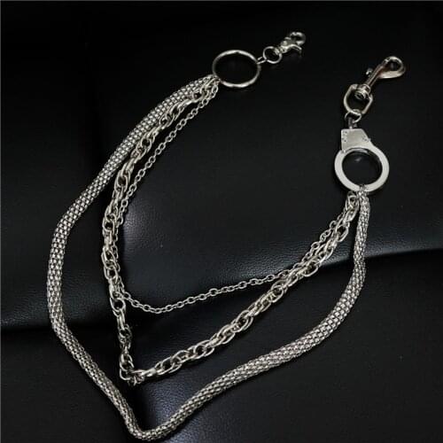 Biker Wallet Belt Keychain Rock Dance Motorcyle Hiphop Multilayer Male Pants Chain Men Jeans Punk Silver Metal Waist Chains BL50
