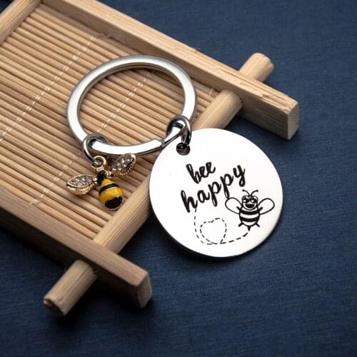 Honey Bee Keychain " Bee Happy" Lovely Birthday Keyring Keychain Inspirational Keychain Bee Jewelry Motivational Gift