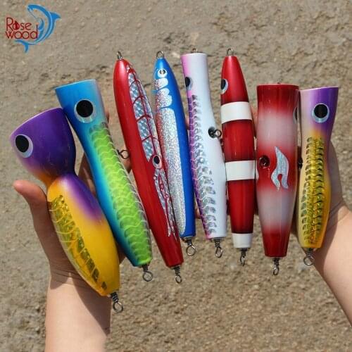 RoseWood Hard Wooden GT Popper 120g 137g Big Game Top Water Surface Sea Fishing Lure Saltwater Trolling Wooden Tuna Bait