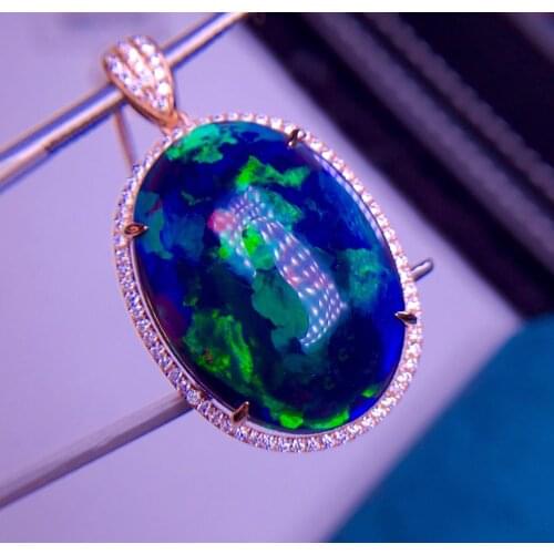 E405 Fine Jewelry Real 18K Gold AU750 G18K Natural 100% Opal Pendant 18.5ct Gold Diamond Pendant Gemstone Necklaces for Women
