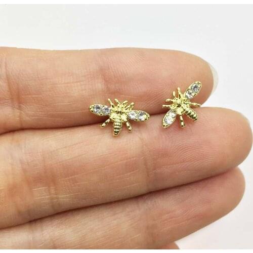 Eruifa 5 prs 10pcs 12mm Pretty Bee With Stones Stud Earring Nickle And Lead free