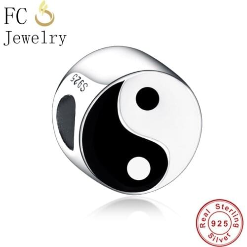 FC Jewelry Fit Original Brand Charm Bracelet 925 Silver Black and White Enamel Tai Chi Gossip Accessories Bead Making Berloque