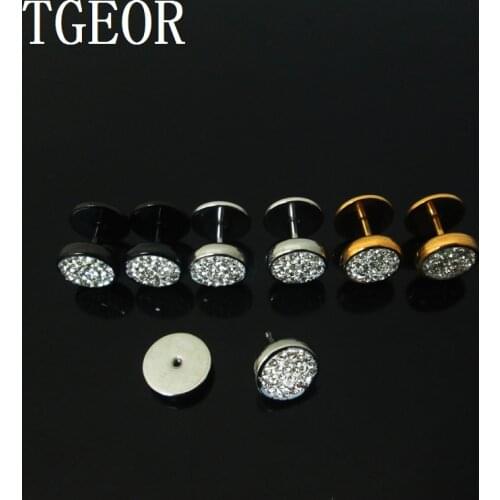 GOOD illusion cheaters 1 Pair mixed colors Stainless Steel arc shape rim crystals piercing fake plugs