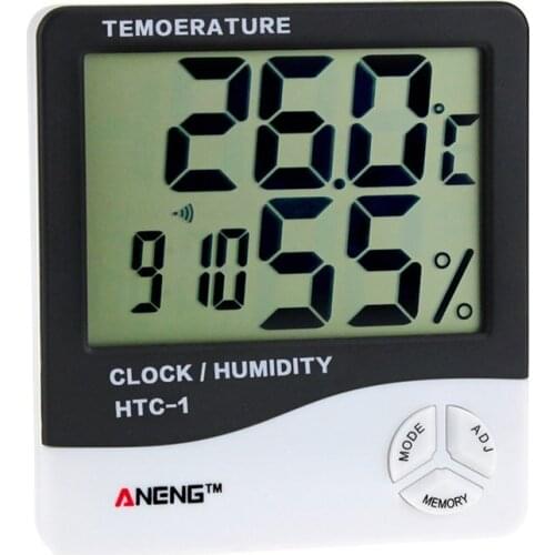 HTC-1 Indoor LCD Electronic Digital Temperature Humidity Meter Room Thermometer Hygrometer Alarm Clock Weather Station