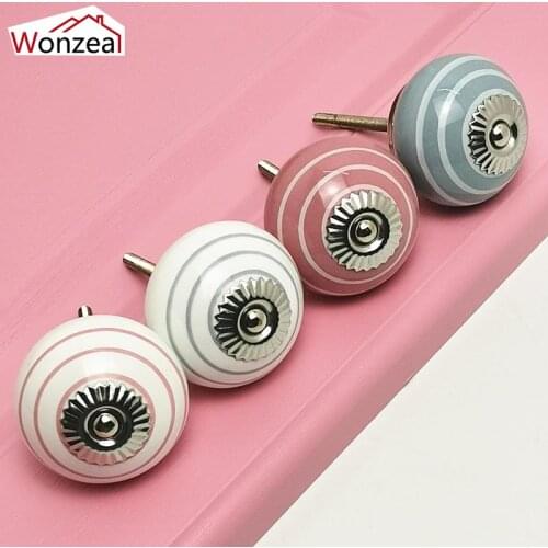 3PCS Ceramic Handles Drawer Knobs Painted Round Cabinet Knob Single Hole Cupboard Door Pulls With Screws Furniture Hardware