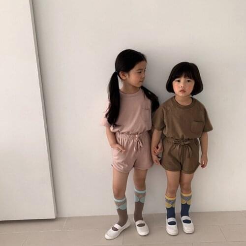 Summer Baby Suit Clothing 3piece Suit Casual Kids Tshirt + Shorts Solid Color Toddler Outfits For 1-6 Yrs Children Clothing Set