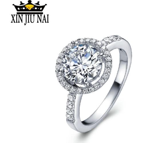 Round hollowing White Gold Women Luxury Hearts & Arrows Cut Classic Cubic Zirconia Halo Engagement Ring for Bridal Weddings