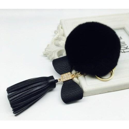 Hot Sale 17 Colors Bowknot Real Fur Ball Keychain Rex Rabbit Fur Pom Pom Plush Key Chain Keyring Men Women Pompom Keychain EH572