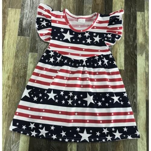 Hottest selling Kids clothing Little Baby Girl Independence Day five-pointed black and red striped summer dress