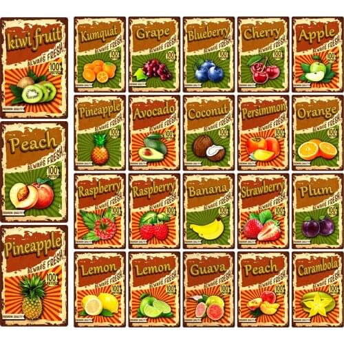 [ Mike86 ] Fruits Lemon Peach Apple Cherry BLueberry Always Fresh Metal Tin Sign Wall Poster Iron Painting Pub S-06 20*30 CM