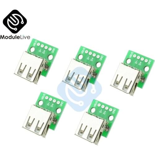 5PCS Type A Female USB To DIP 2.54MM 2.54 mm PCB Board Adapter Converter Module for Arduino