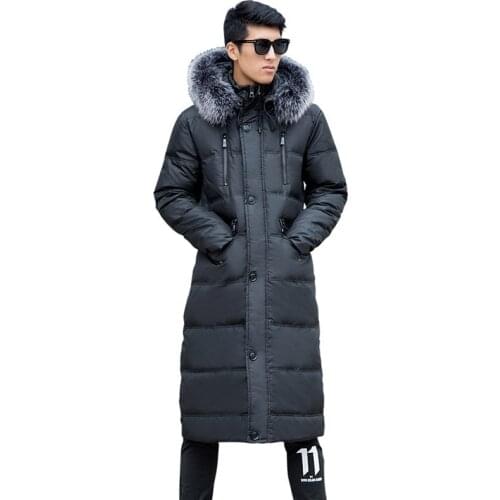 Mens Winter Fashion Coat Hooded Fur Collar Warm jacket Mens Super long size L-14XL Over the Knee jacket 190kg Mens clothing