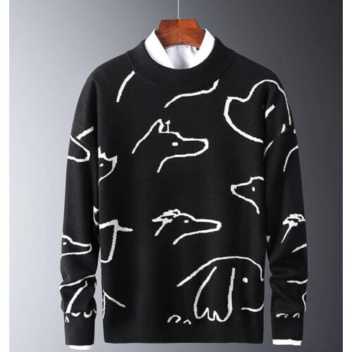 Mens Autumn Casual Sweaters Fit Knitted Trendy Slim Sweaters Cotton Long Sleeve Round Collar Male Warm Pullovers Graffiti Style